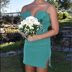 Green Mini Dress with Ruffle